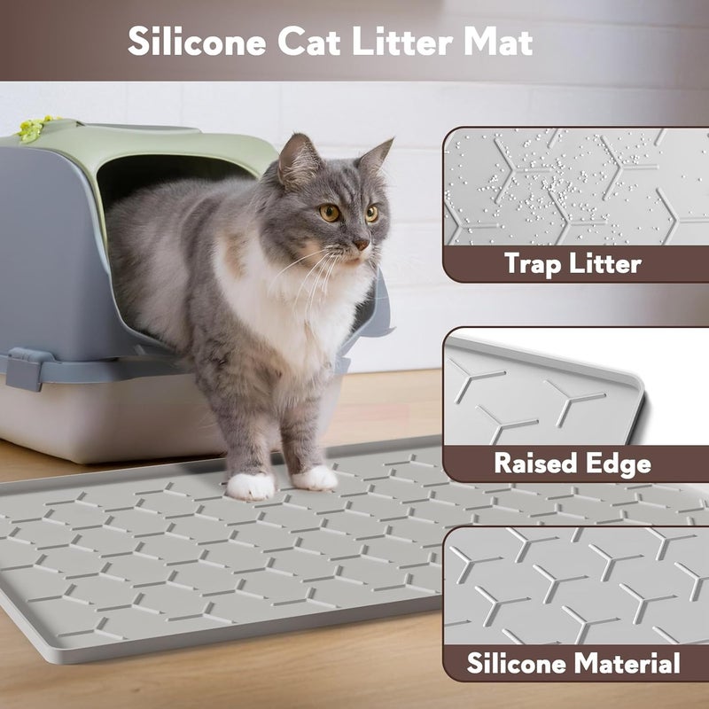 Garoopion Cat Litter Box Mat, Silicone Kitty Litter Mat, 24" X 16" Waterproof Silicone Pad for Floor, Light Gray - Image 2